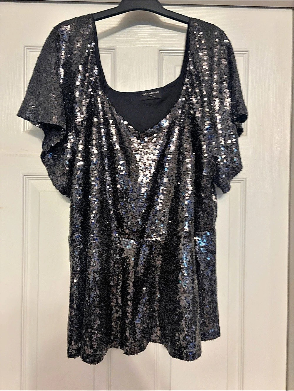 Lane Bryant Short-Sleeve Seplum Sequin Top Black & Blue Size 22 (XXL)